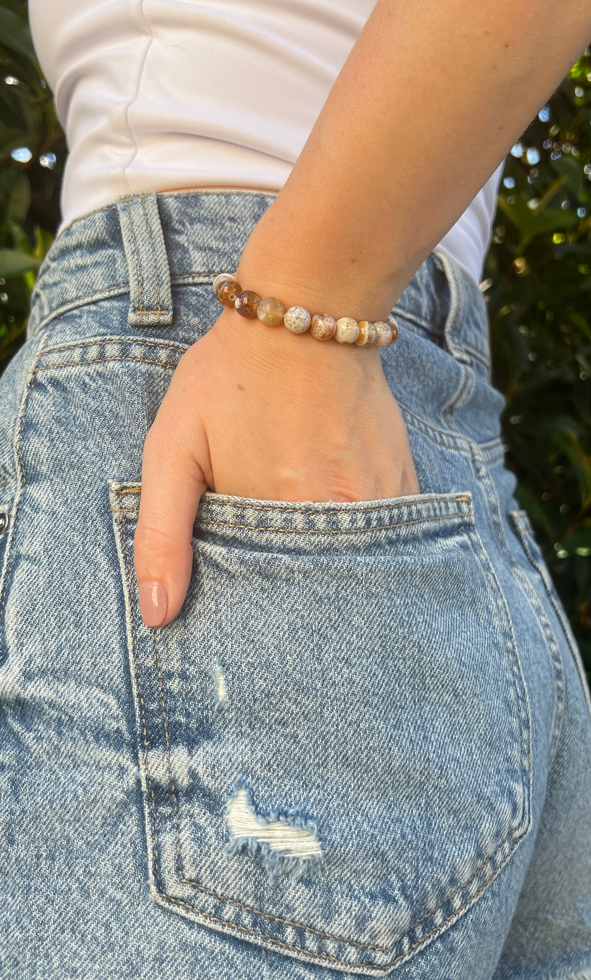 smoky quartz brown fire agate natural stone crystal bracelet