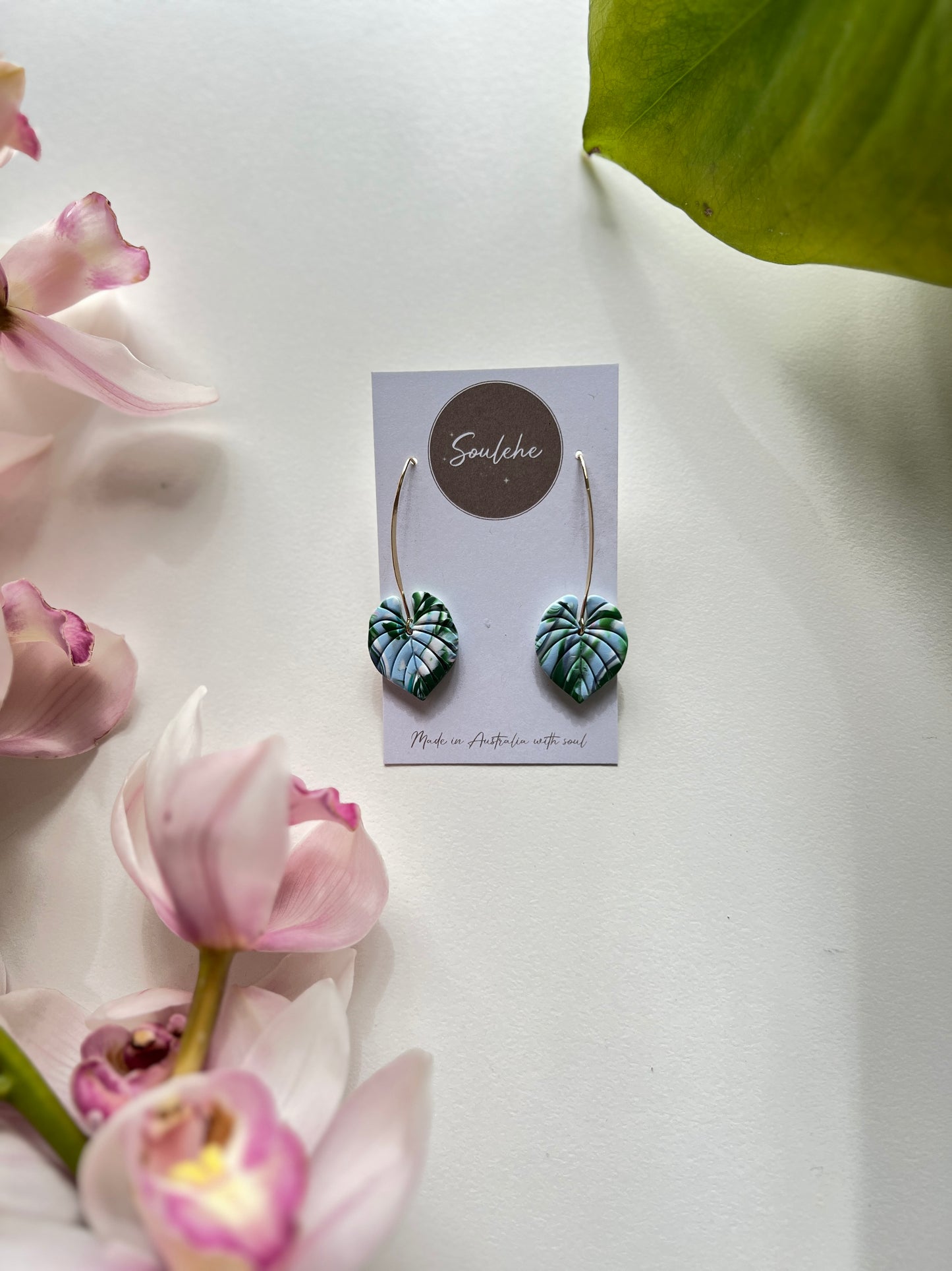 Leaf • Earrings • Polymer Clay & 18K Gold plated