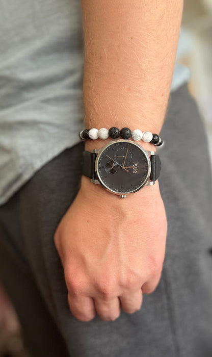 Men_bracelet howlite black lava obsidian