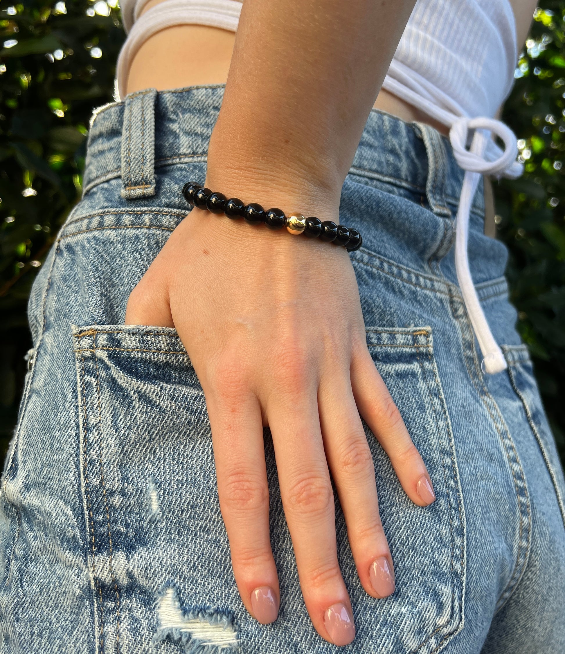 Natural crystal obsidian bracelet gold