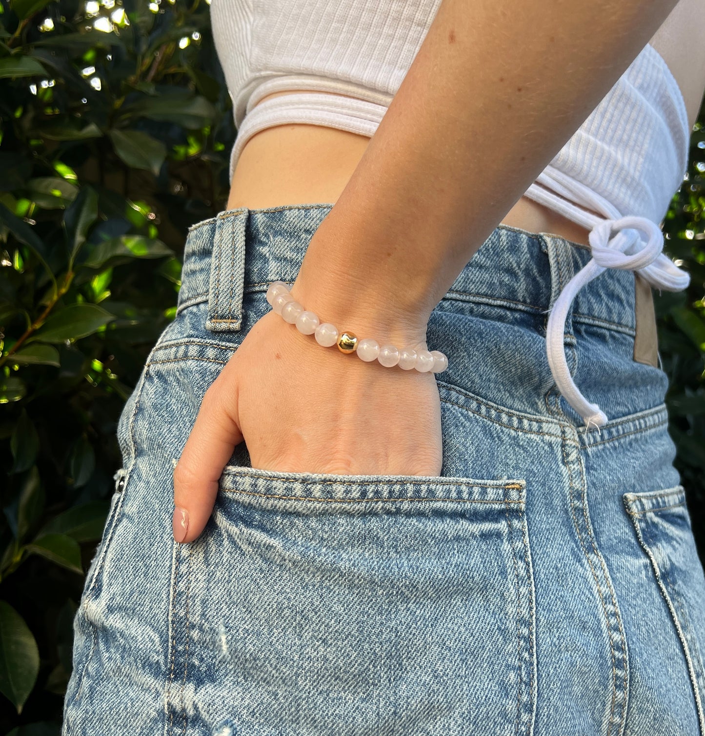 rose quartz gold bracelet