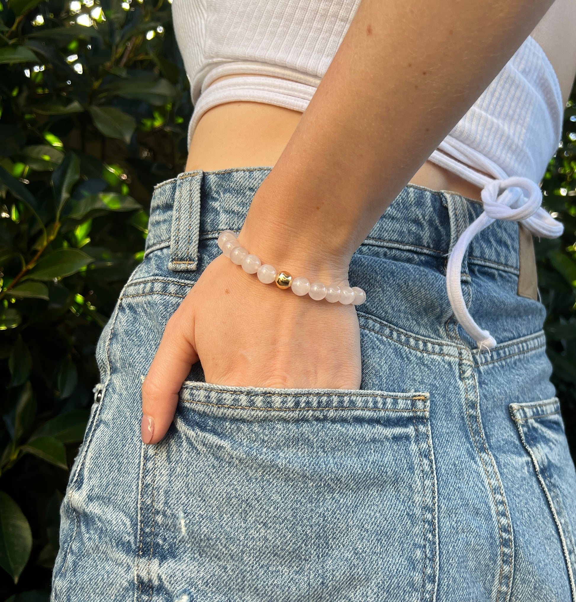 rose quartz gold bracelet