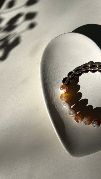 Natural stone crystal Smoky Quartz and Brown Fire Agate  2025 luck 