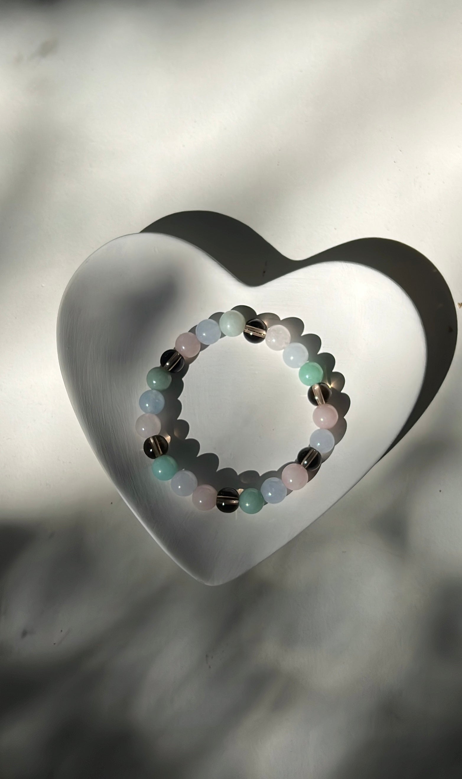  Rose quartz, Aquamarine, Amazonite, Smoky quartz