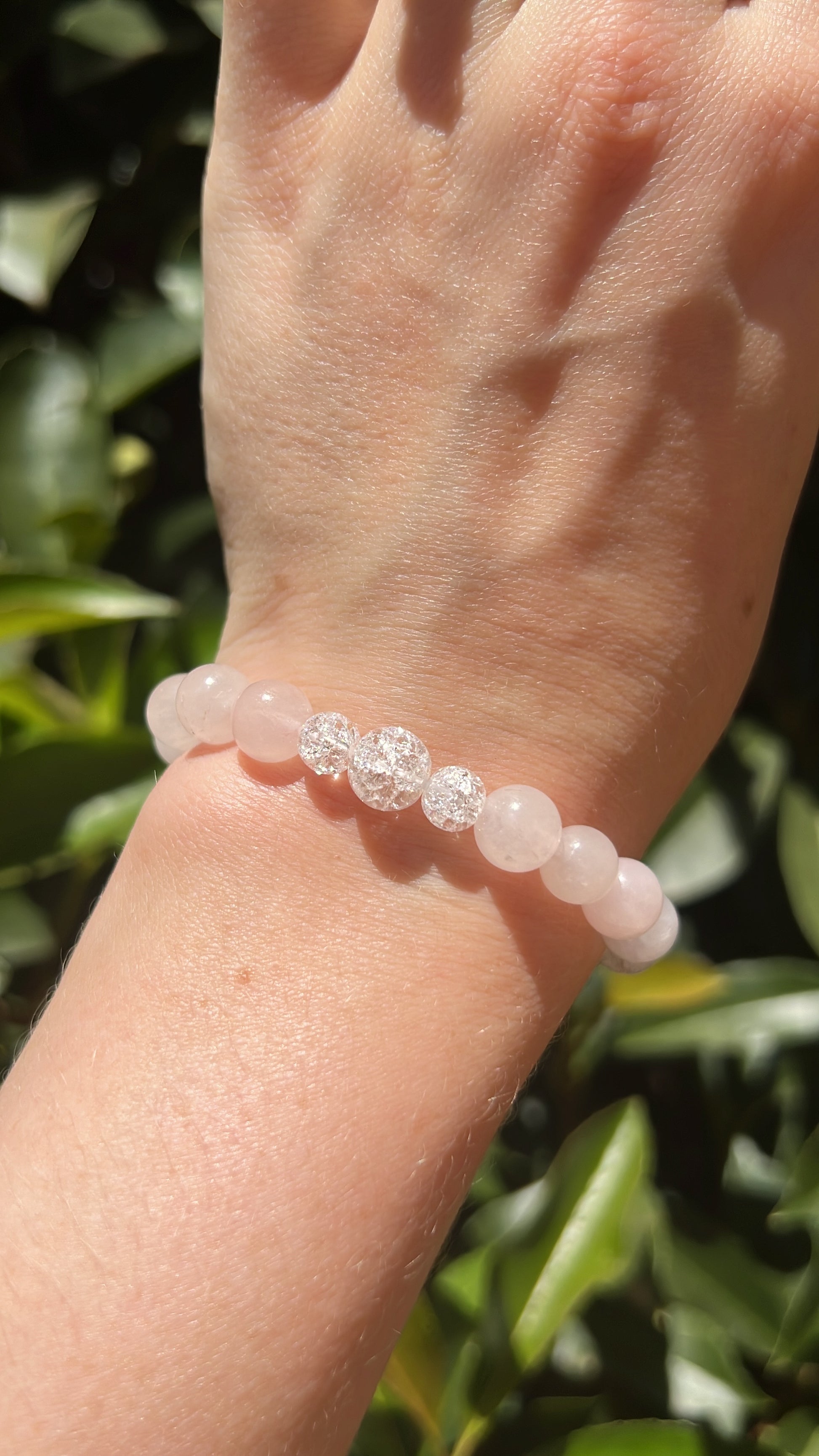  Self-Love, Relationships, Heart healing • Natural stone crystal Rose Quartz, Glass •  Bracelet