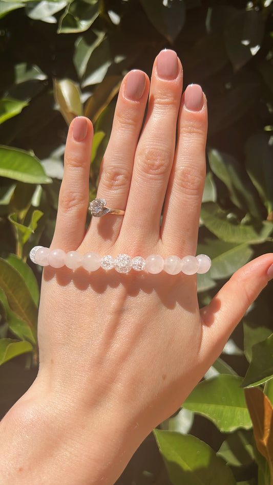  Self-Love, Relationships, Heart healing • Rose Quartz, Glass •  Bracelet