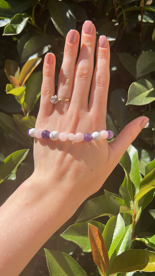 Traveller Natural crystal stone rose quartz, howlite, amethyst
