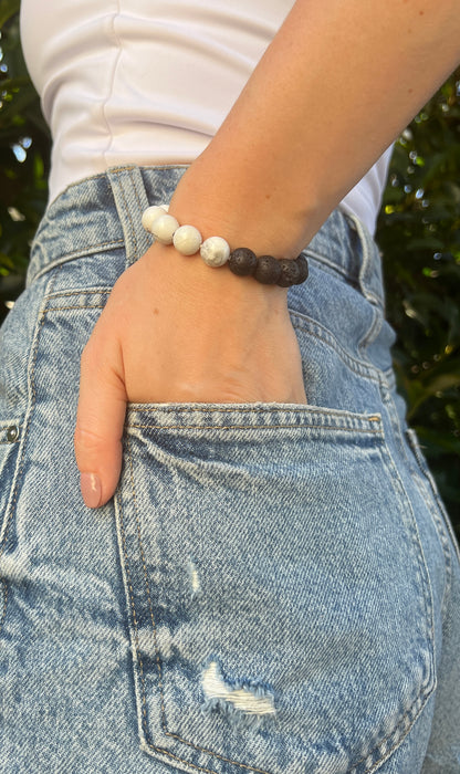 Vitality and fertility - natural crystal  Black Lava & Howlite Duality