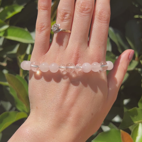 natural clear quartz rose quartz crystal stone bracelet