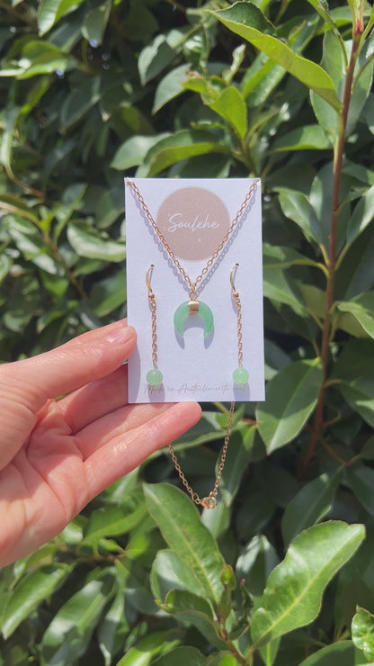 Green Moon Combo • Necklace x Earrings • Green Aventurine & 18K Gold Plated
