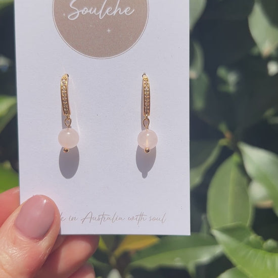 rose quartz natural crystal stone earrings