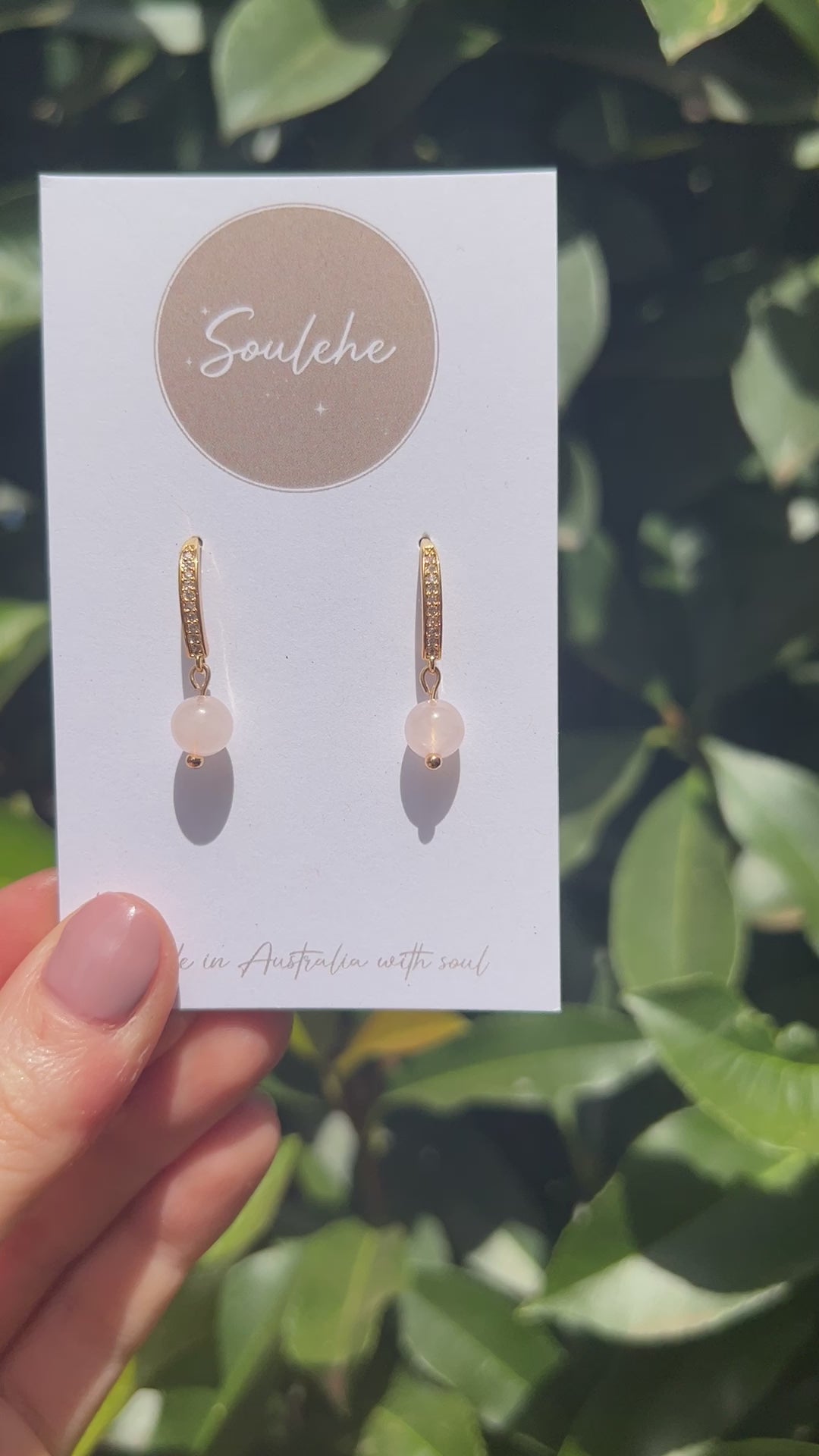 rose quartz natural crystal stone earrings