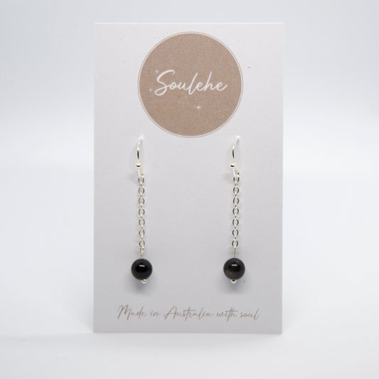 Earrings - Silver Obsidian & 925 Silver