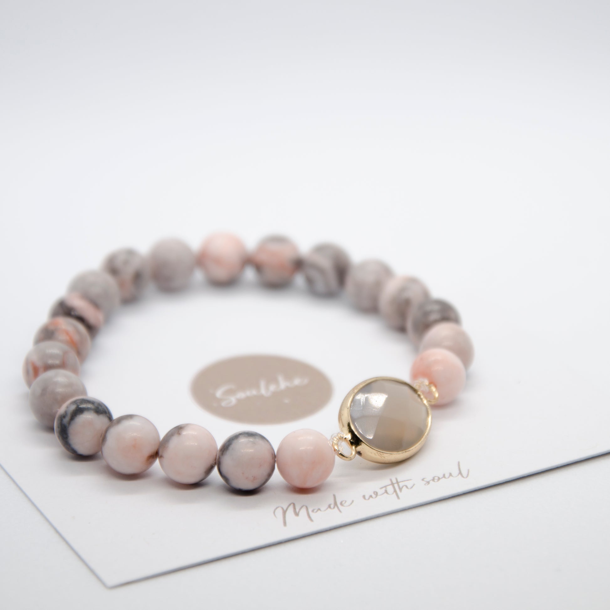 Bracelet - Pink Zebra & Grey Agate
