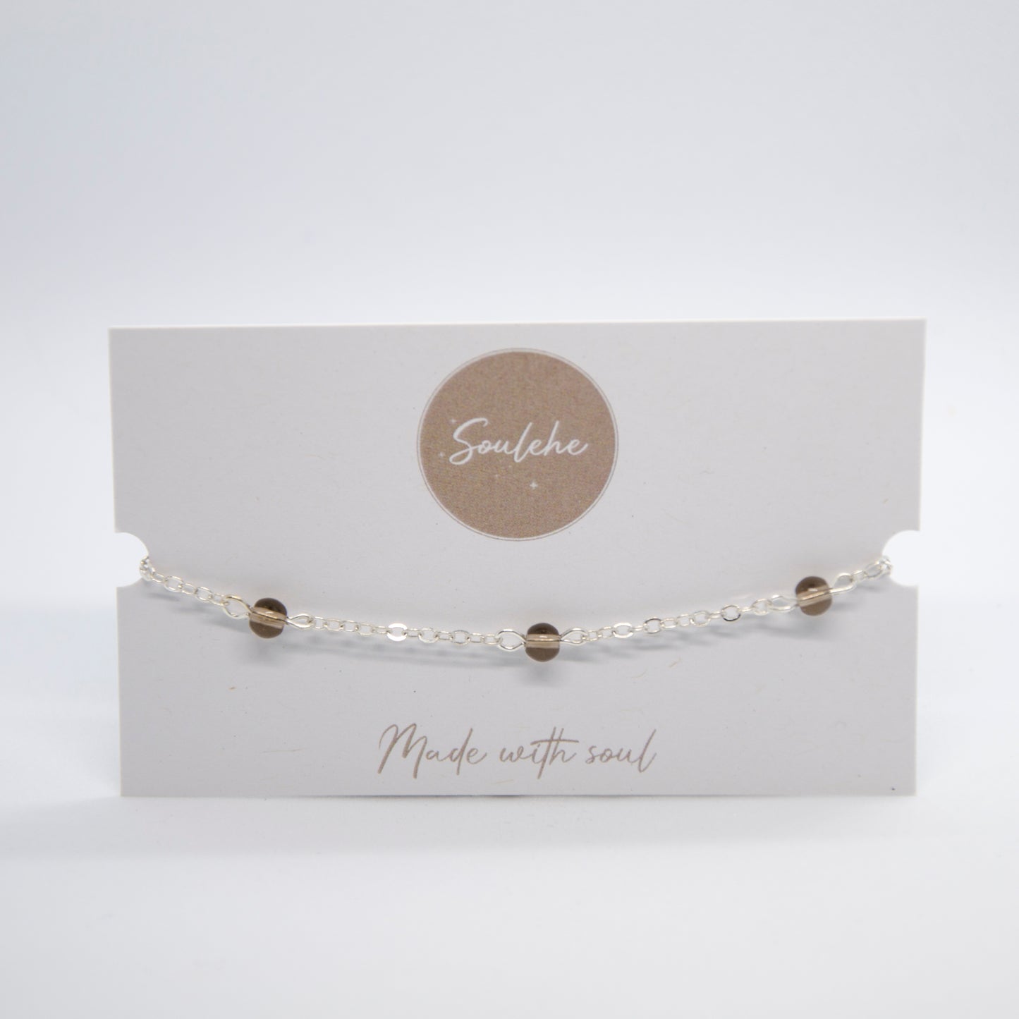 Smoky Quartz Bracelet | Silver Crystal with Bead Bracelet | Soulehe