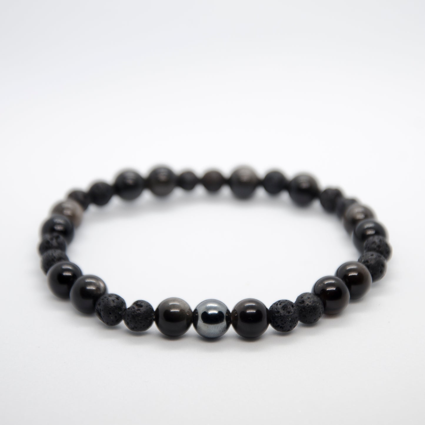 Strong Protection x Masculinity for Men • Bracelet  Natural crystal stone hematite, obsidian, black lava